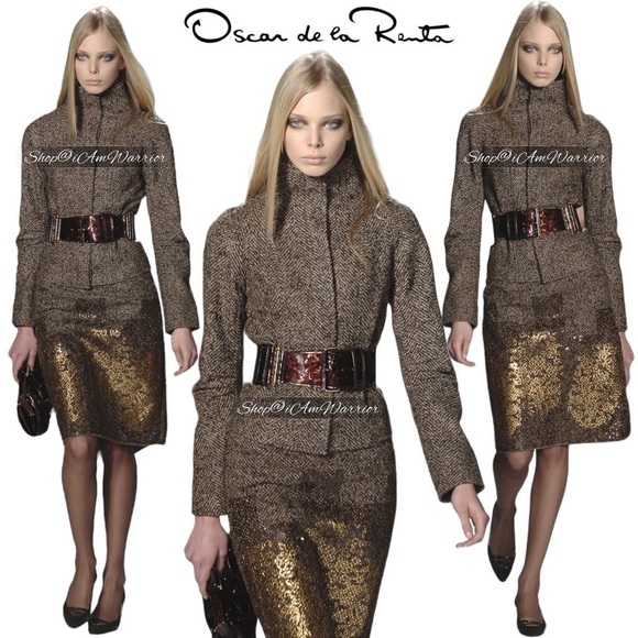 Oscar de la Renta RARE Fall 2008 runway chocolate sequin wool pencil skirt - Picture 6 of 13